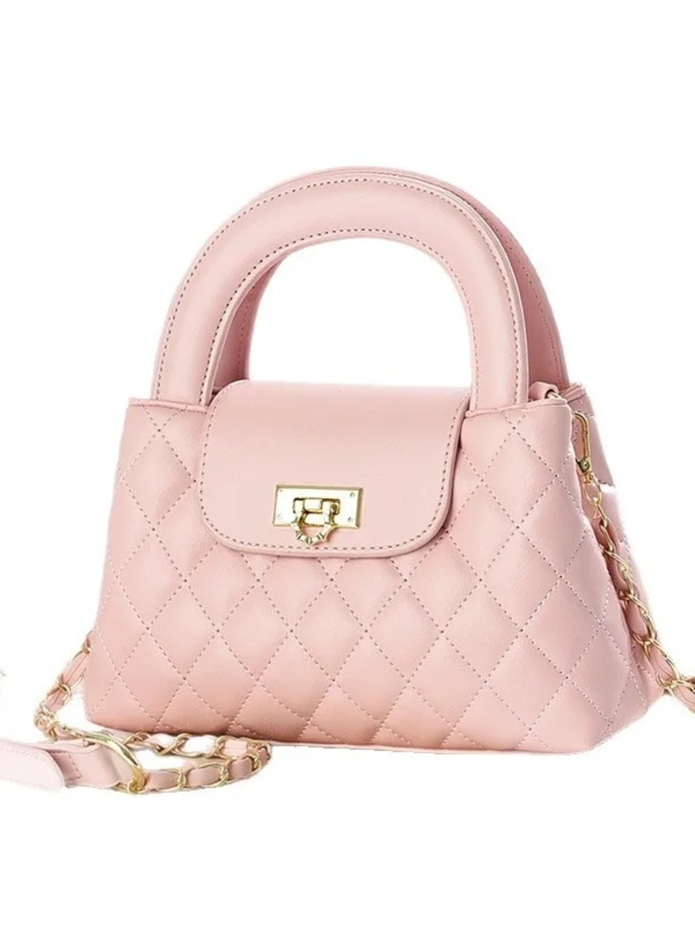 & Other Stories Pink Quilted Top-Handle Mini Bag with Gold Hardware